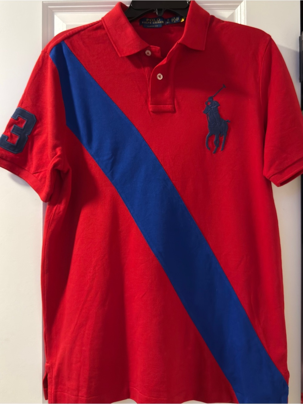 Ralph Lauren Red Polo with Blue Diagonal Stripe